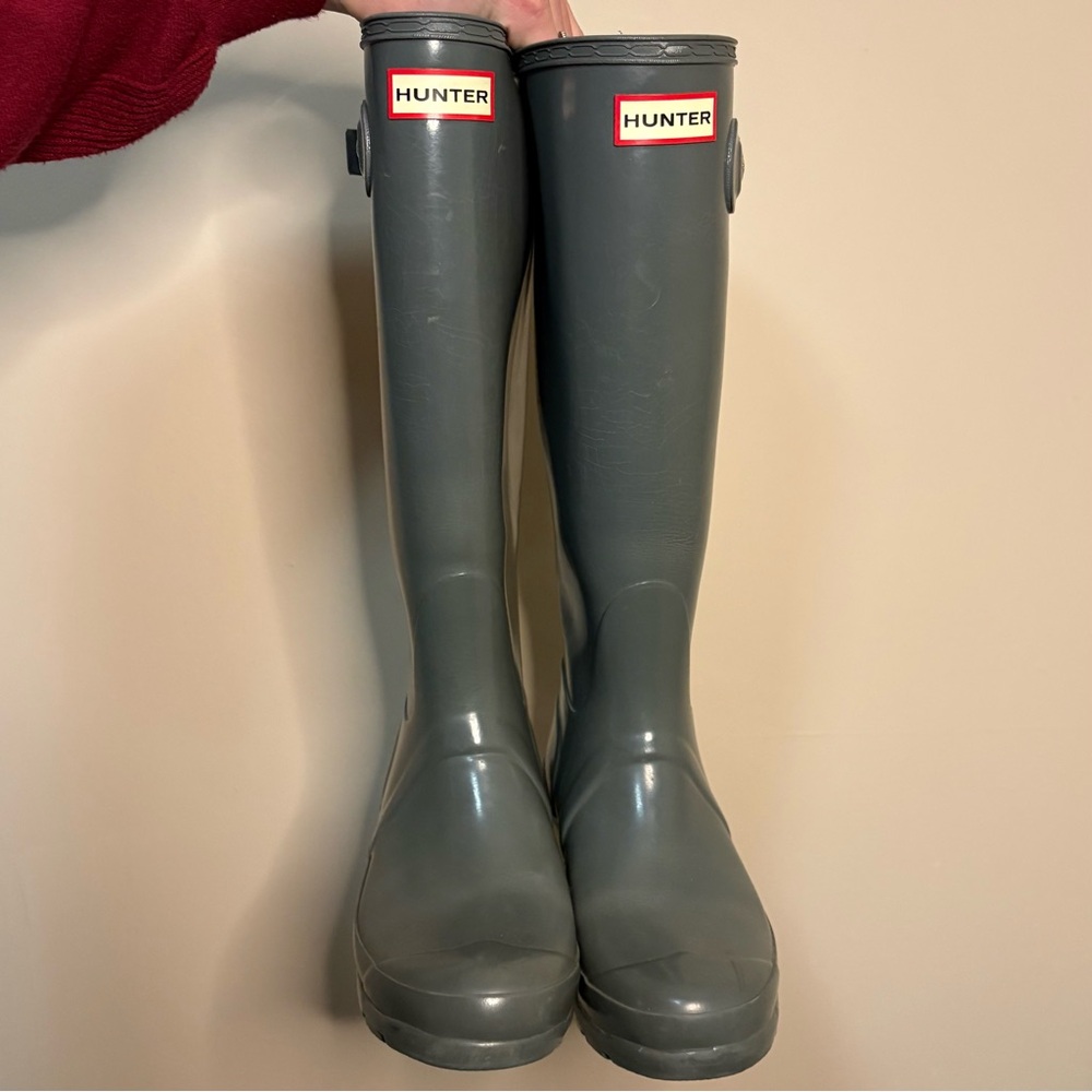 Women’s Hunter Boots Classic Tall Gloss Knee High Grey Rubber Waterproof Boot 6